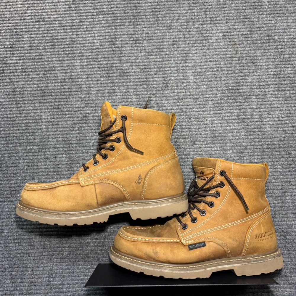 Ridgecut Toughwear Mens 10M Waterproof Work Boots Tan Leather Moc Toe YMF-2105